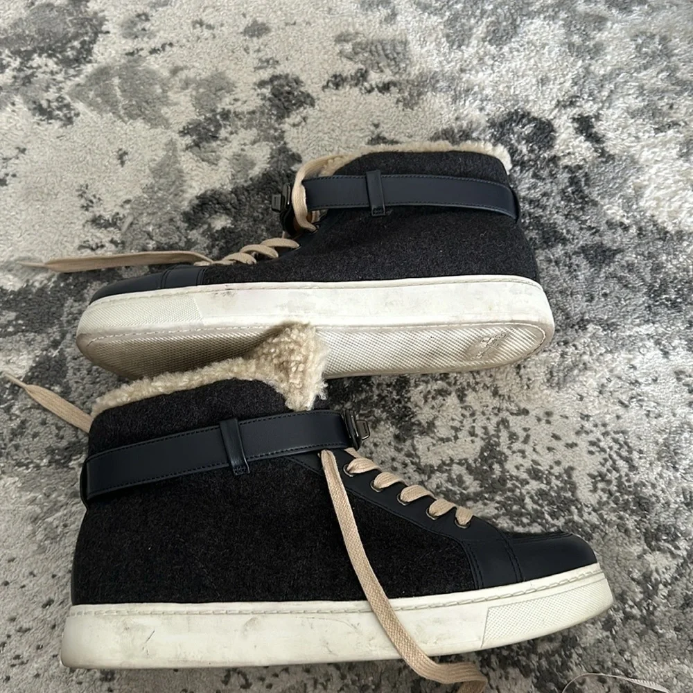 Coach Gray Wool Sherpa lined Richmond high top sneakers